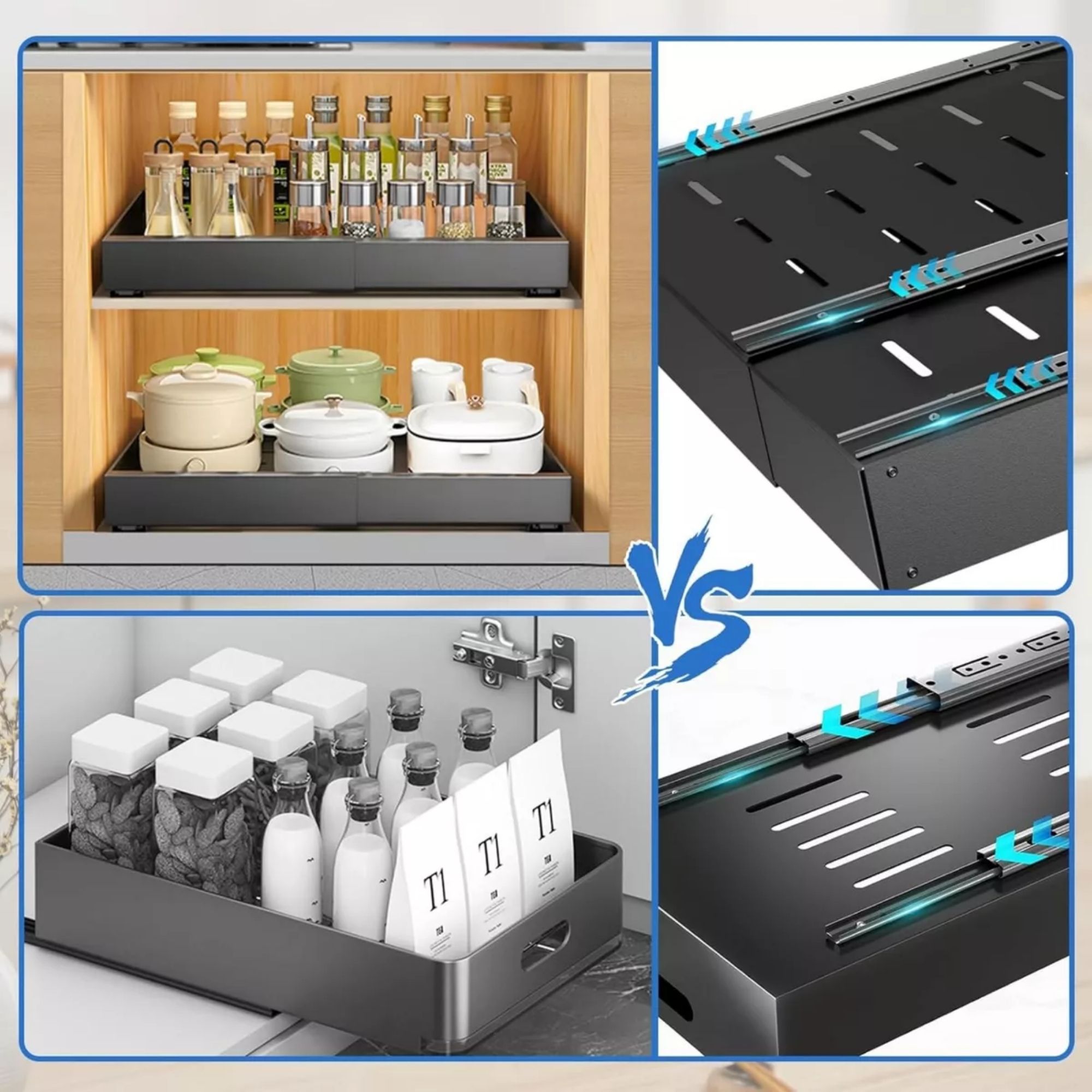 Cajon Gabinete Organizador Deslizable Expandible Cocina Color Negro