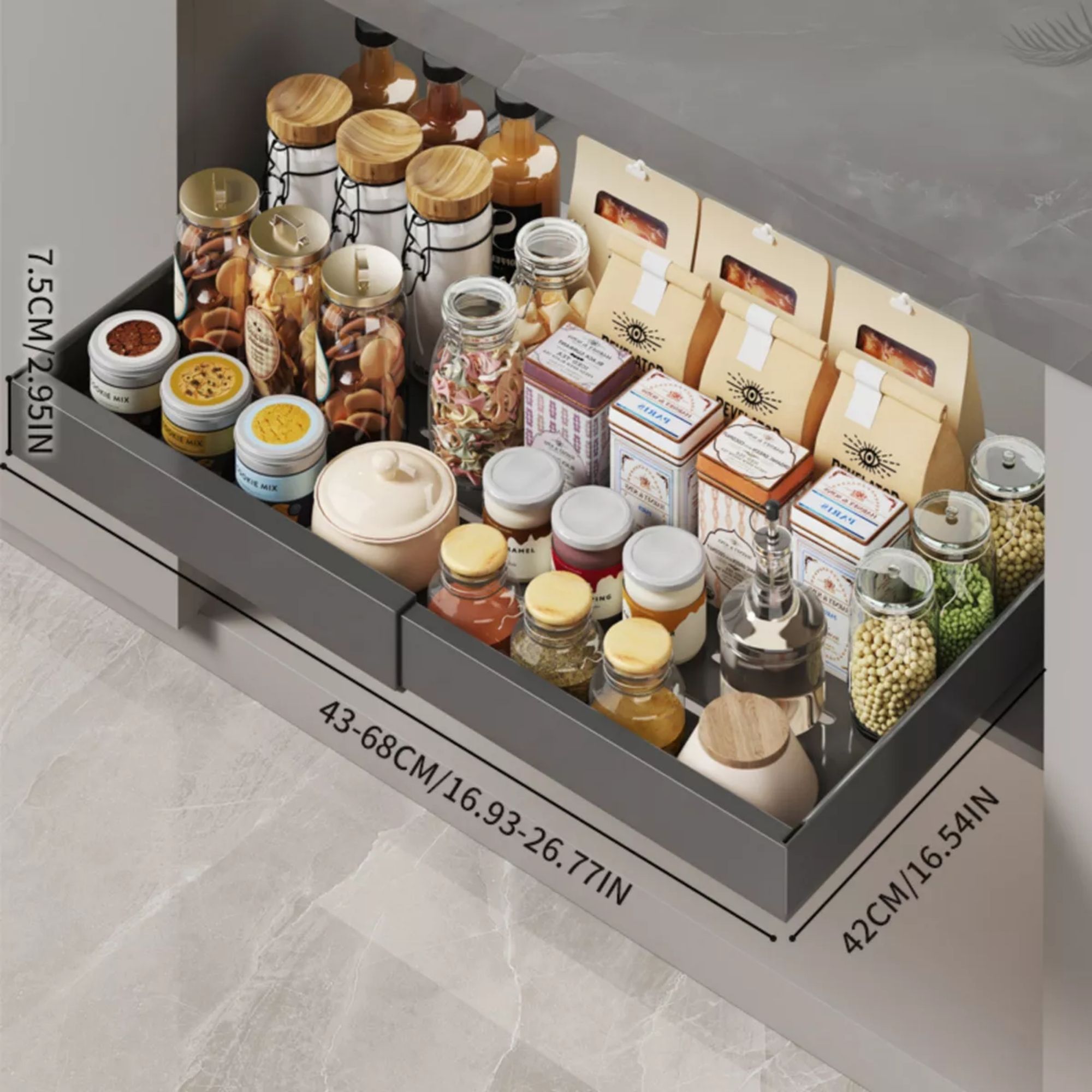 Cajon Gabinete Organizador Deslizable Expandible Cocina Color Negro