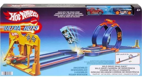 Pista Mattel Hot Wheels Wild Drive Drag Race Juego Pista Choques