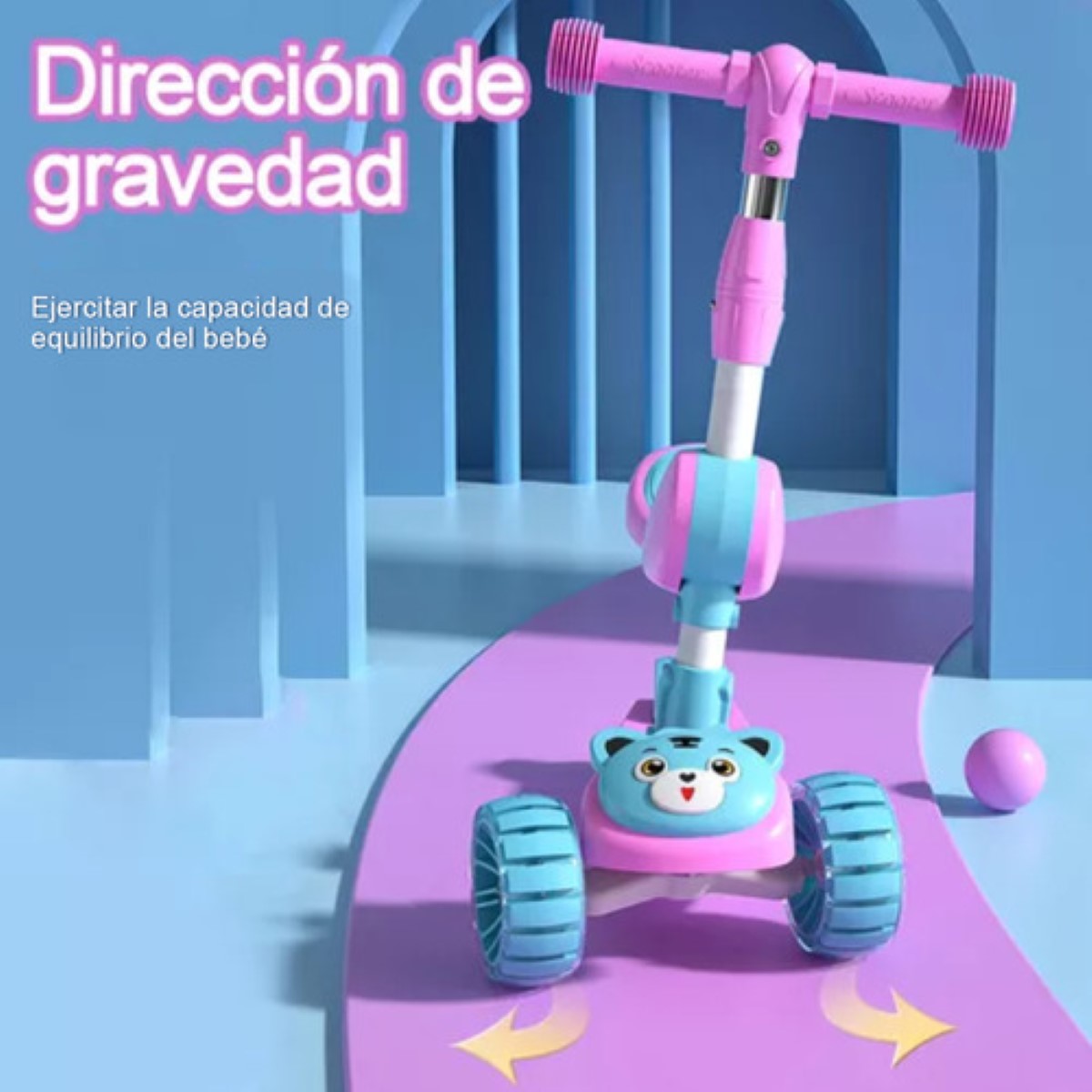 Patín Del Diablo Scooter Para Niños 3 Ruedas Con Luces Rosa Azul