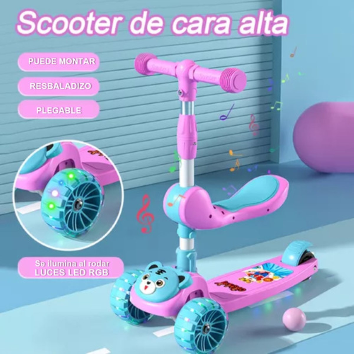 Patín Del Diablo Scooter Para Niños 3 Ruedas Con Luces Rosa Azul
