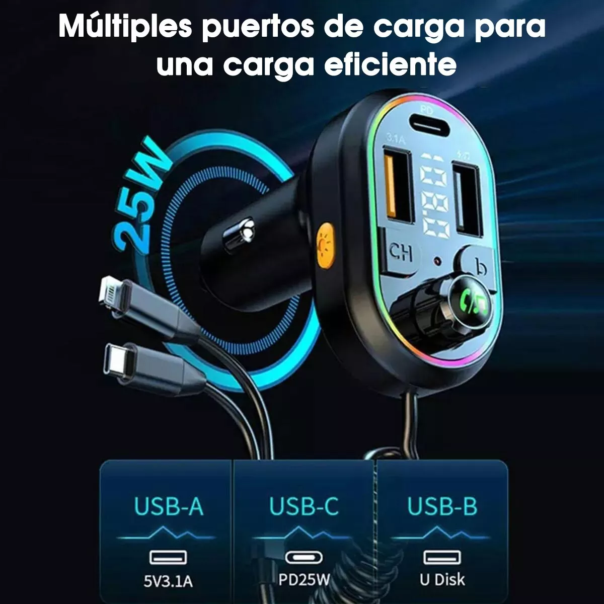Transmisor Bluetooth Fm Para Auto Bluetooth 5.0 Manos Libres