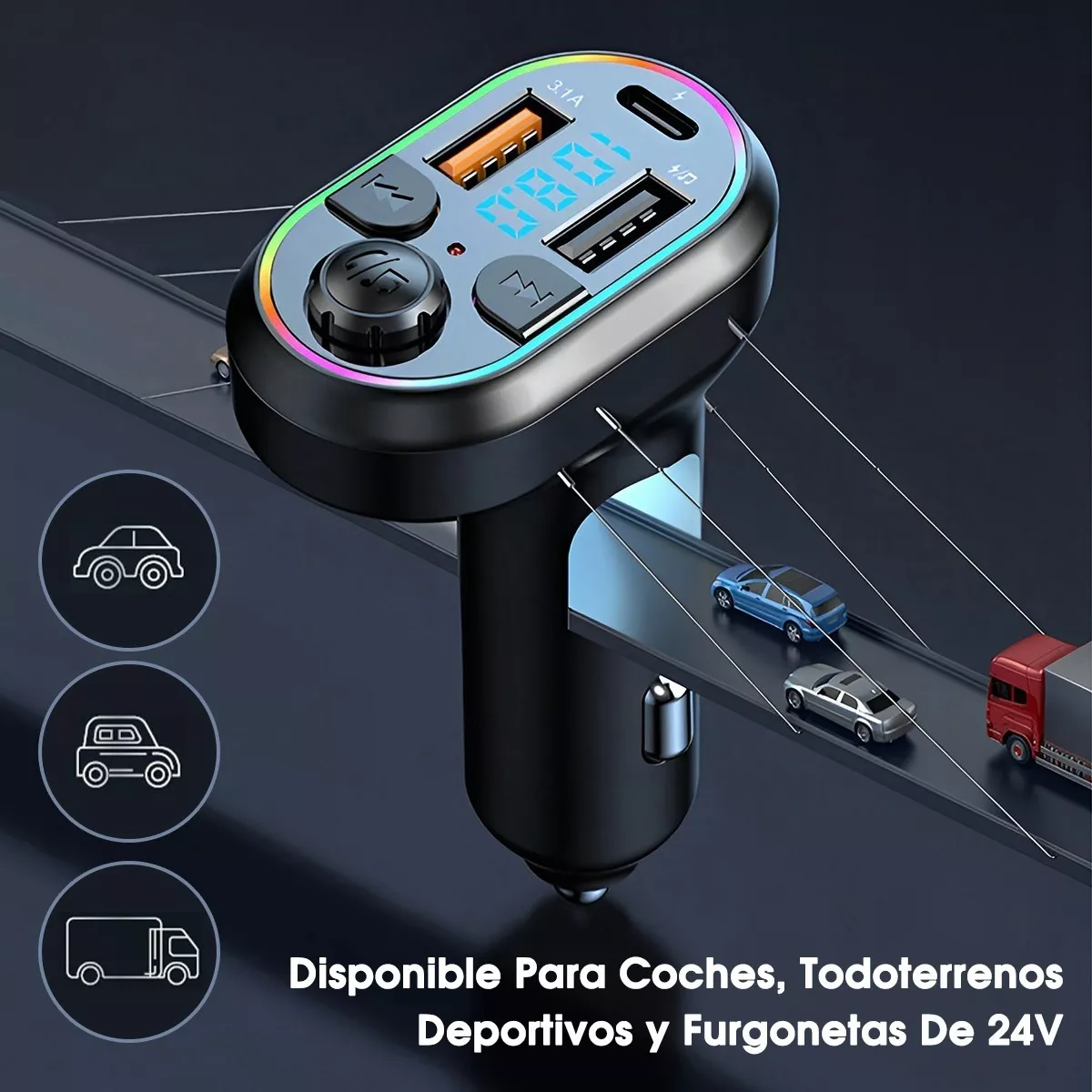 Transmisor Bluetooth Fm Para Auto Bluetooth 5.0 Manos Libres