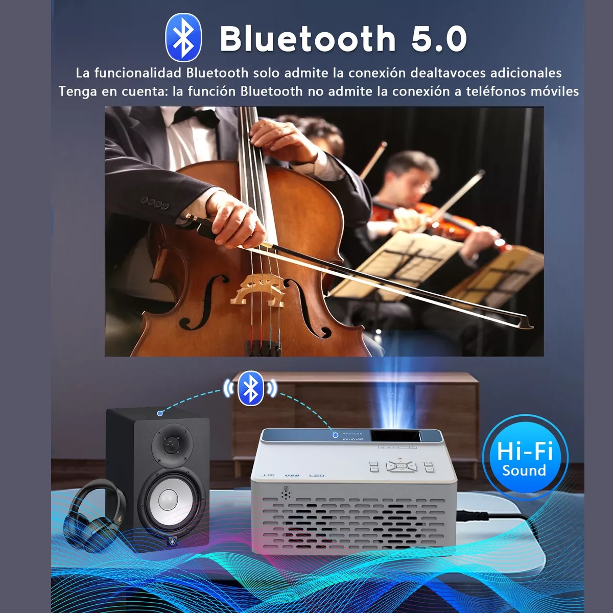 Proyector Gcz Smart Led V08 Mini 6000lm Bluetooth 2.69 Blanco