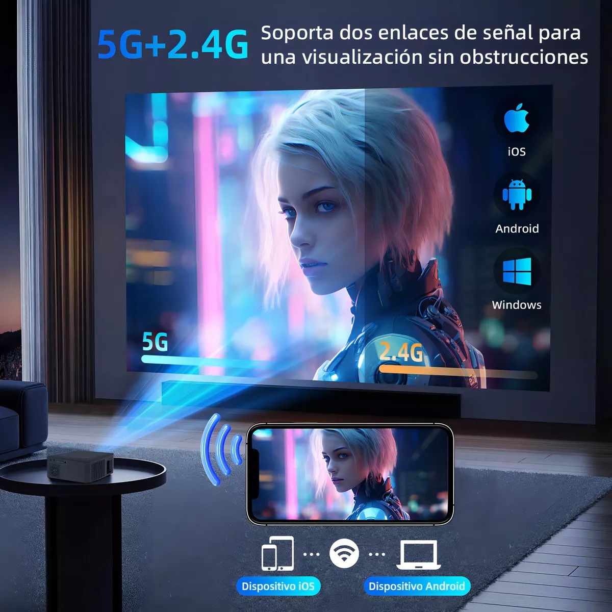 Mini Proyectores Portatil Wifi Para Celular Led Hd 4k Cañon 110v/240v