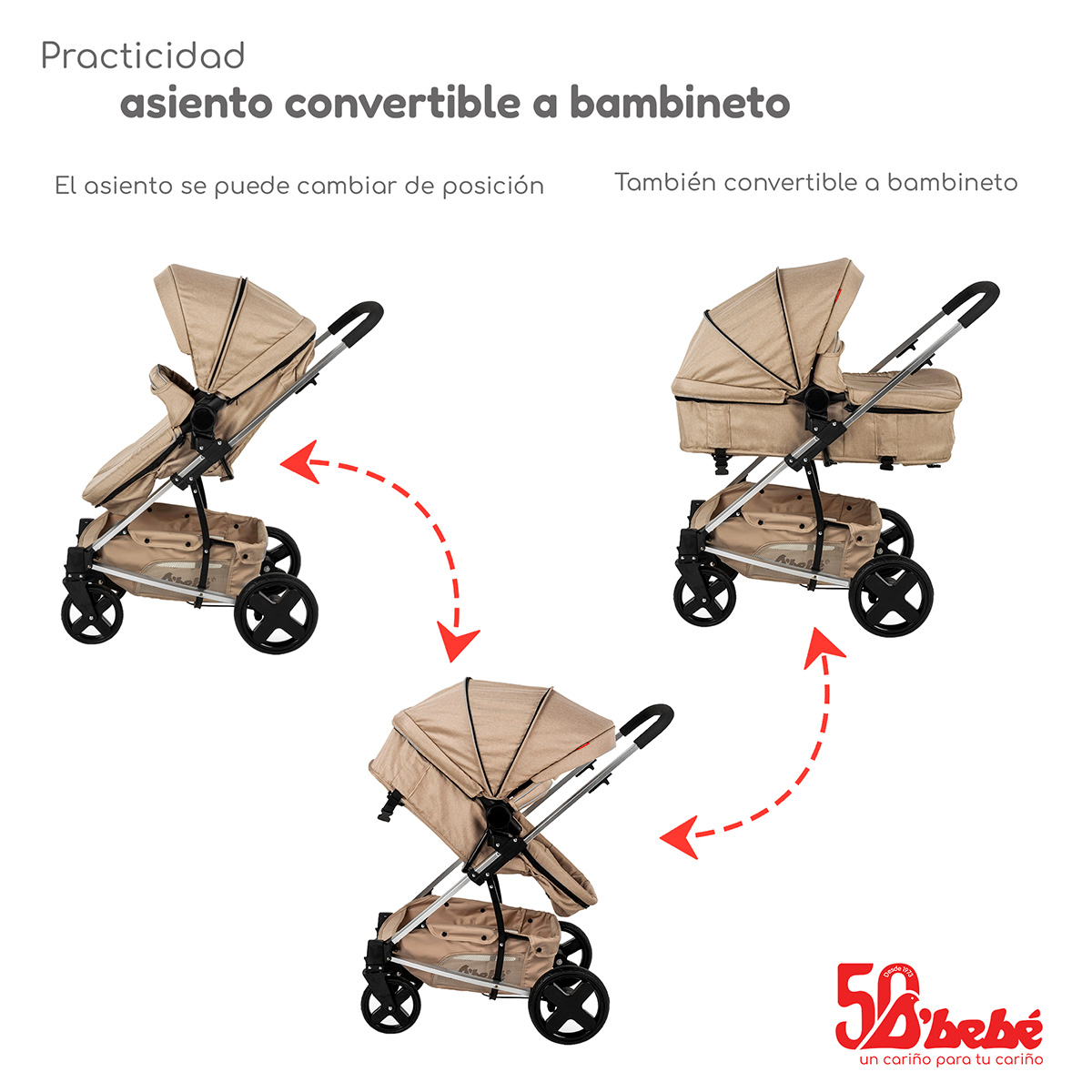 Carriola de Viaje para Bebe Plegable Ligera con Portabebe-Beige