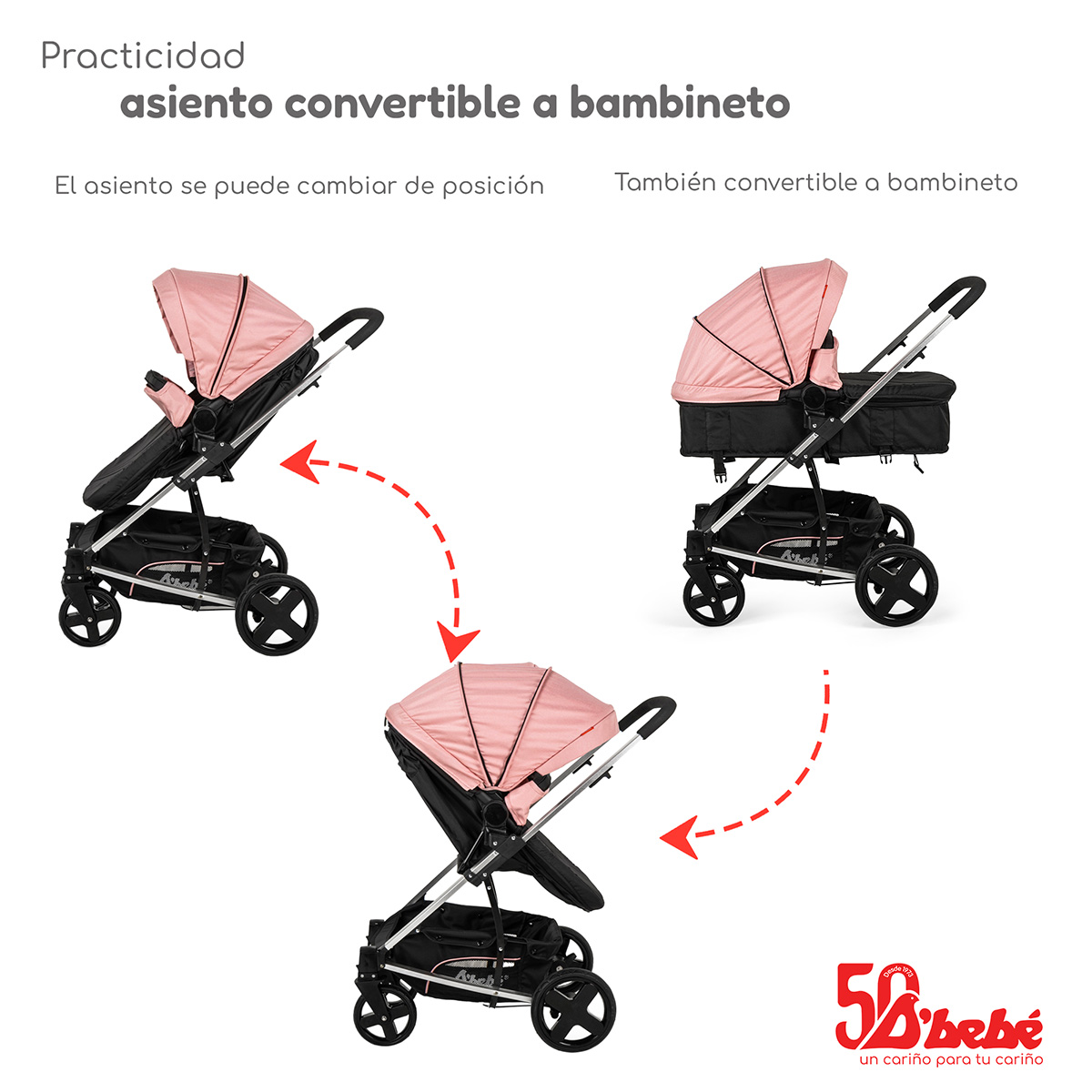 Carriola de Viaje para Bebe Plegable Ligera con Portabebe-Rosa