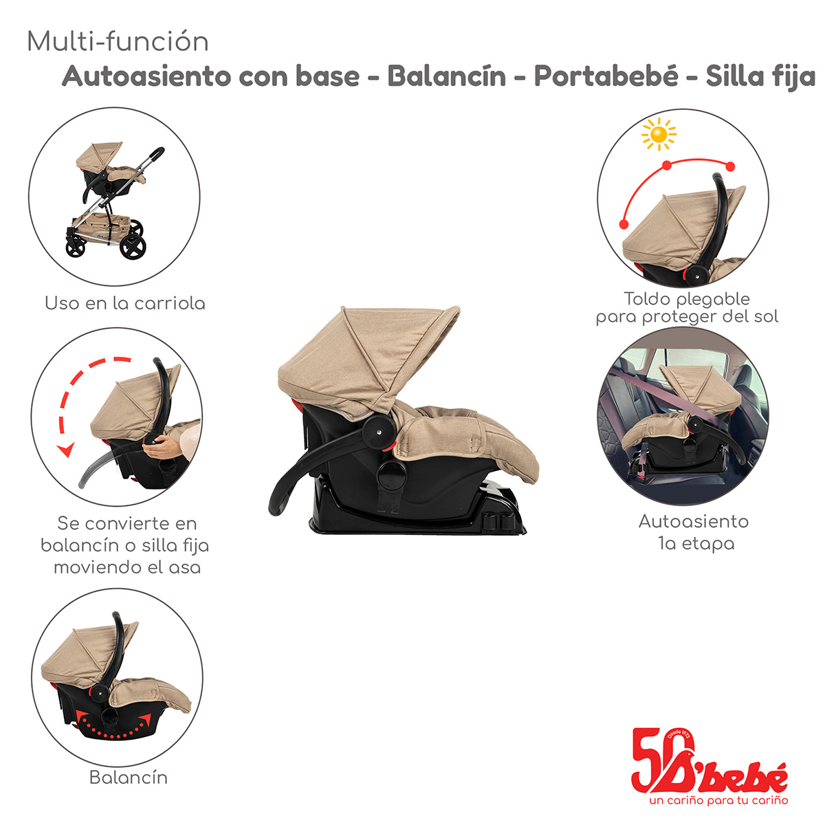 Carriola de Viaje para Bebe Plegable Ligera con Portabebe-Beige