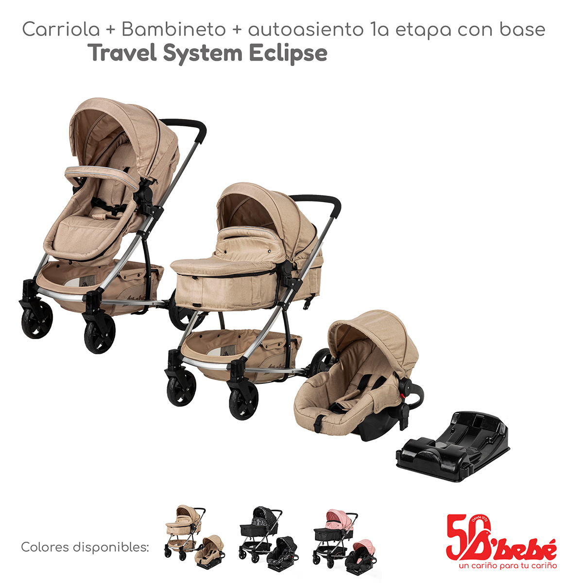 Carriola de Viaje para Bebe Plegable Ligera con Portabebe-Beige