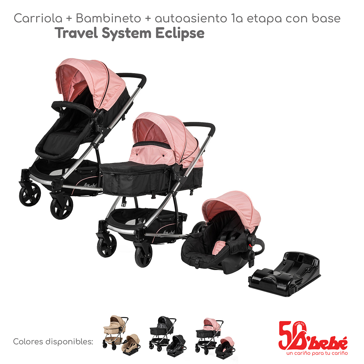Carriola de Viaje para Bebe Plegable Ligera con Portabebe-Rosa