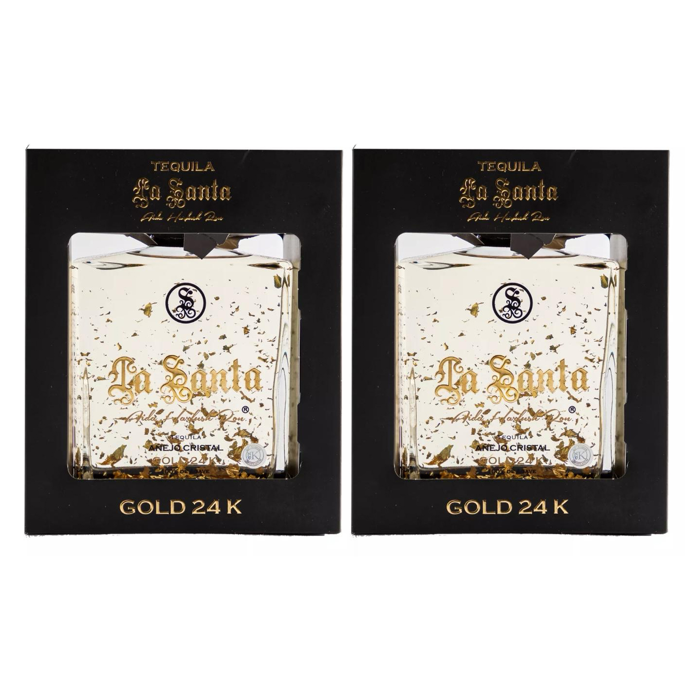Duo Pack Tequila La Santa Añejo Cristalino Gold 24k 750 Ml