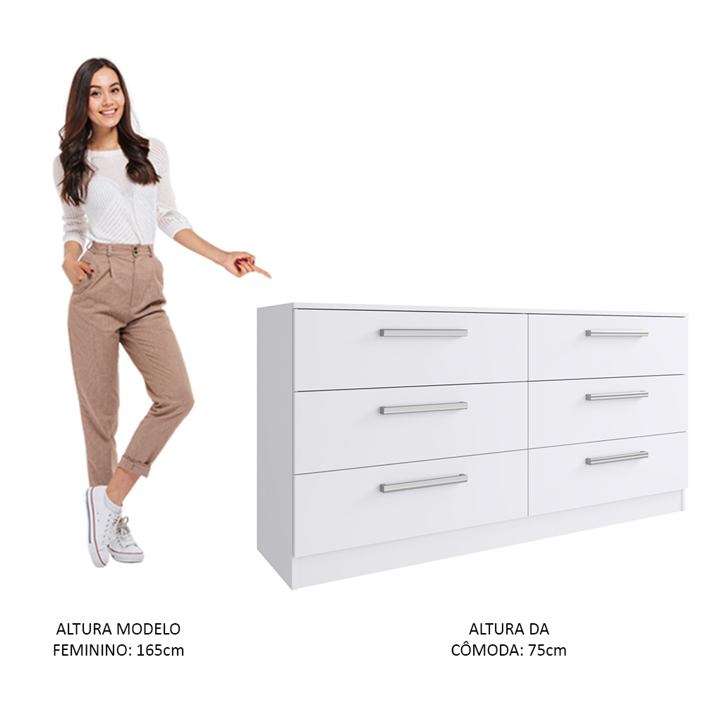 Cómoda Madesa Laura con 6 Cajones para Dormitorio Blanco