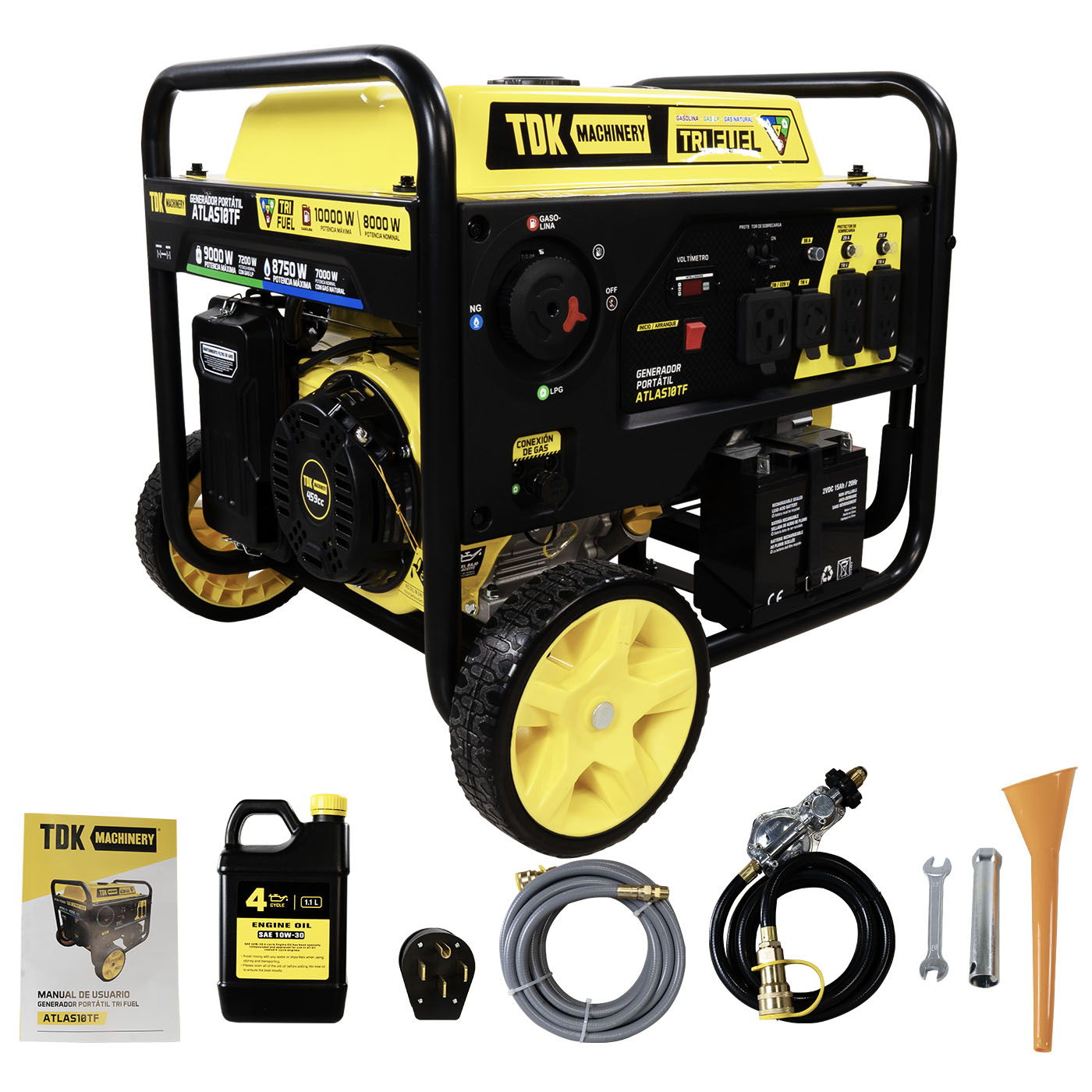 Generador Profesional 3 en 1 Gasolina/Gas Lp/Gas Natural TDK Machinery 10KW 110v/220v - ATLAS10TF
