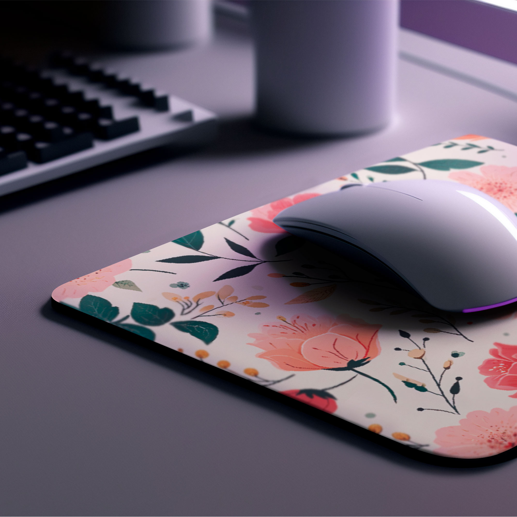 Mouse Pad de 22 * 18cm, Diseño de Flores Mouse Mat de Antideslizante Natural en Neopreno, Alfombrilla de Mouse para Juego Color Duradero de Textura