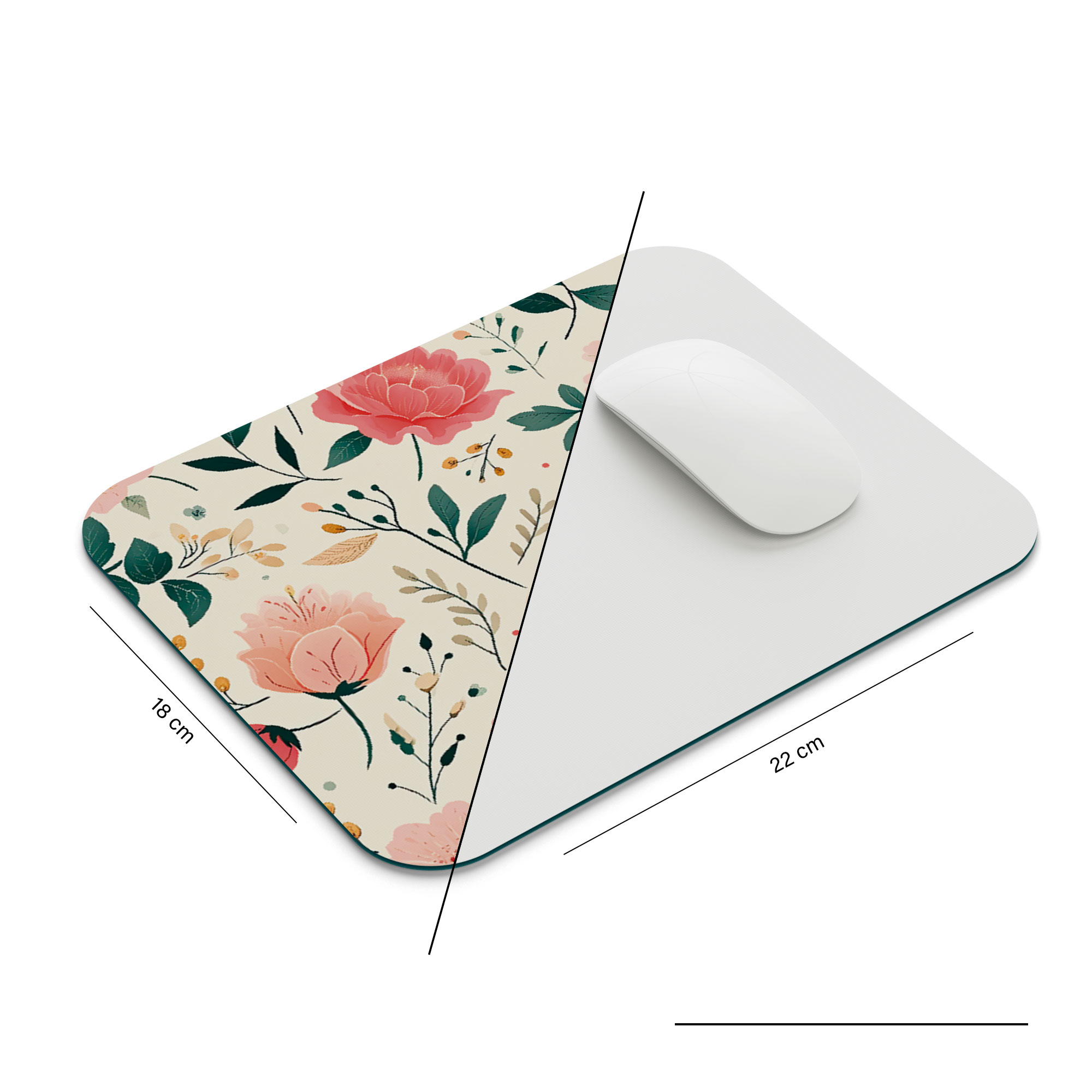 Mouse Pad de 22 * 18cm, Diseño de Flores Mouse Mat de Antideslizante Natural en Neopreno, Alfombrilla de Mouse para Juego Color Duradero de Textura