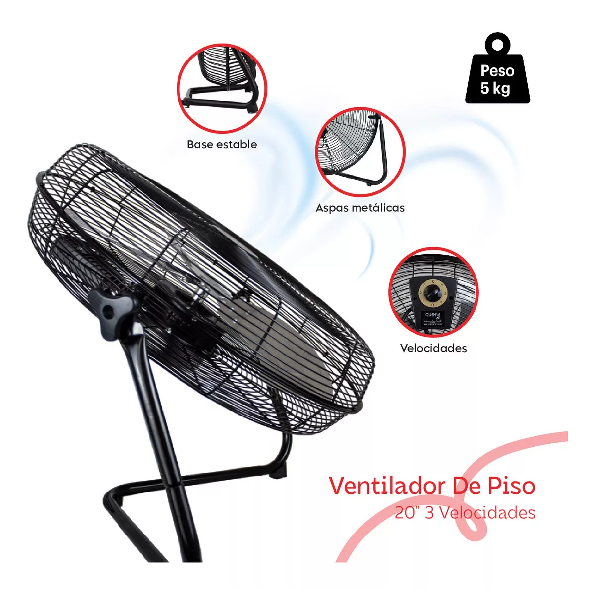 Ventilador De Piso 20 PuLG 3 Aspas Metálicas 3 