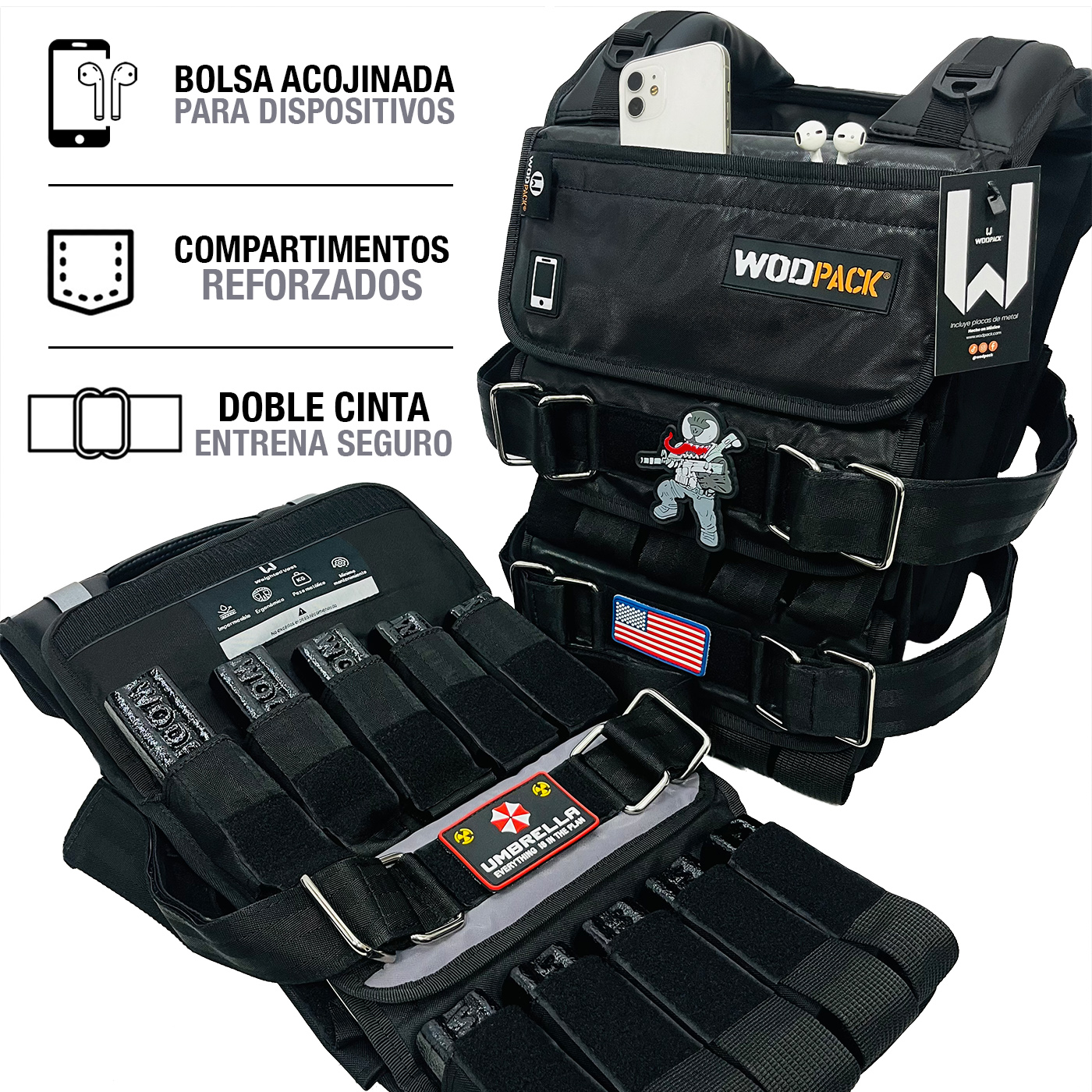 Chaleco de peso Men 30 K Black WODPACK, Rucking, Crossfit, Calistenia.