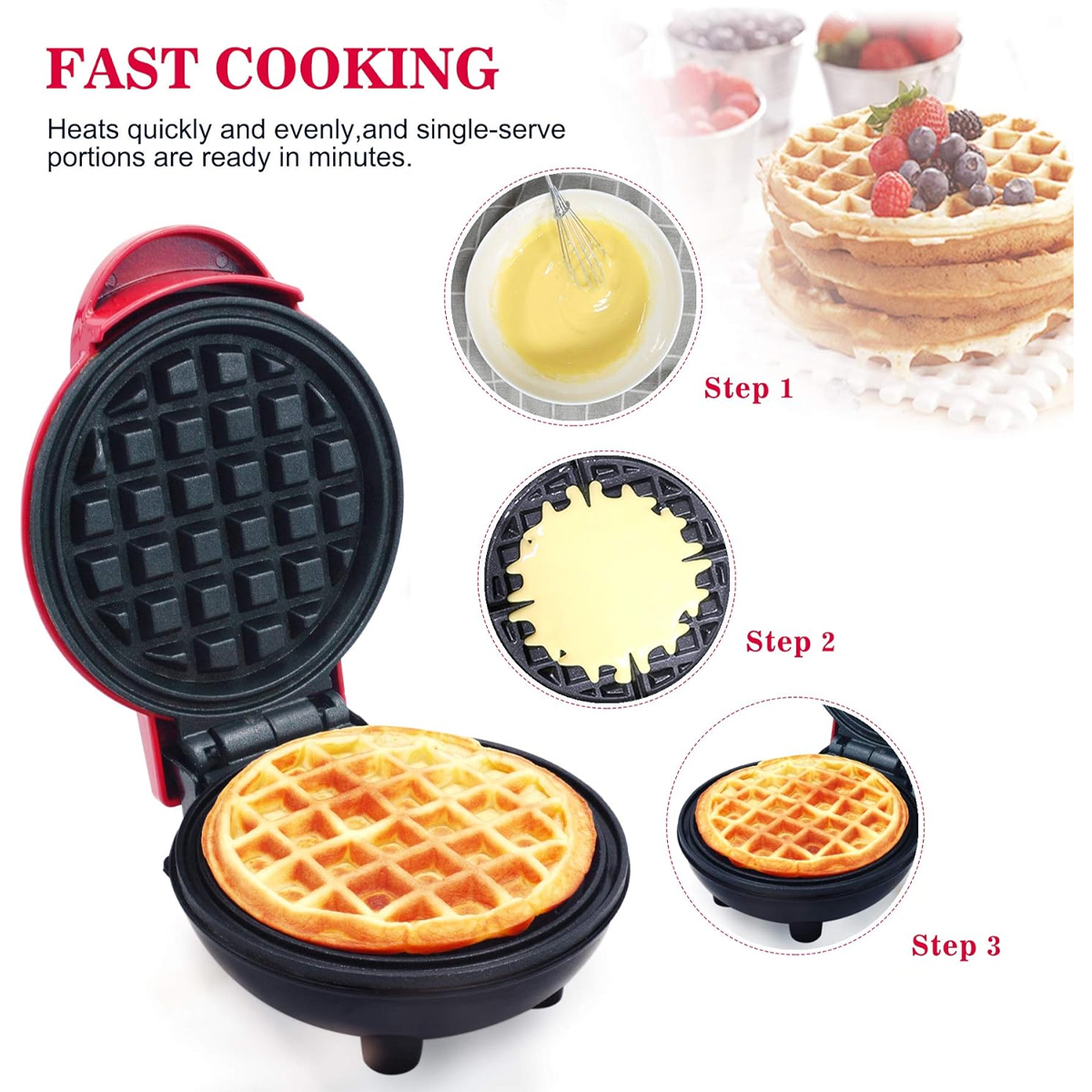 Mini Wafflera Electrica Personal Antiadherente Facil De Limpiar