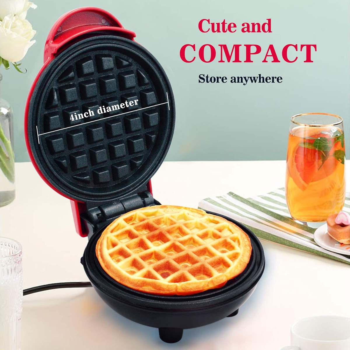 Mini Wafflera Electrica Personal Antiadherente Facil De Limpiar