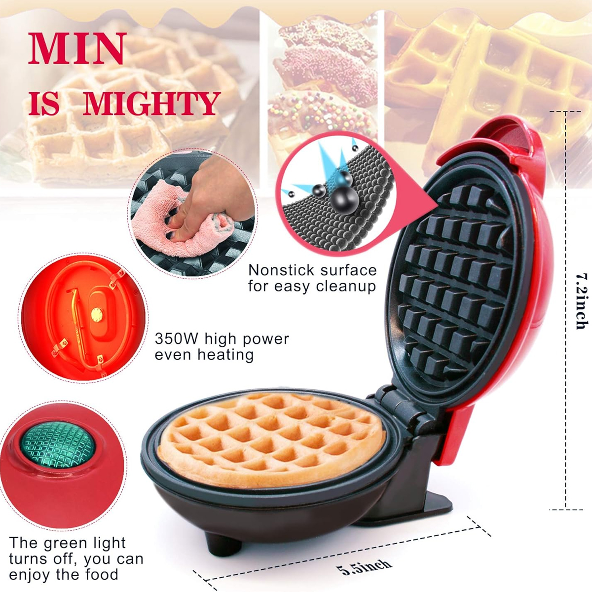 Mini Wafflera Electrica Personal Antiadherente Facil De Limpiar