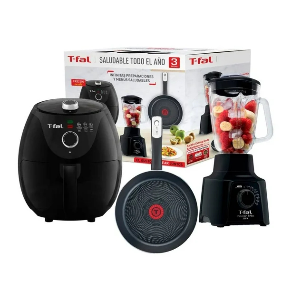 Combo T-Fal Saludable EY1228MXM Freidora de Aire + Sartén + Licuadora ENDY
