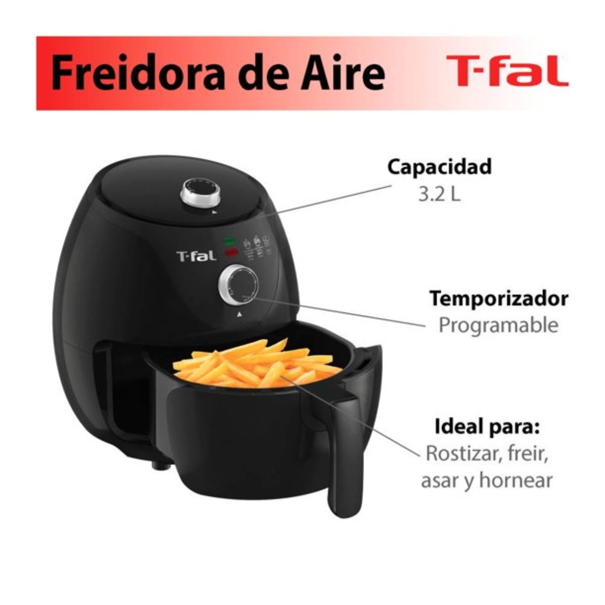 Combo T-Fal Saludable EY1228MXM Freidora de Aire + Sartén + Licuadora ENDY