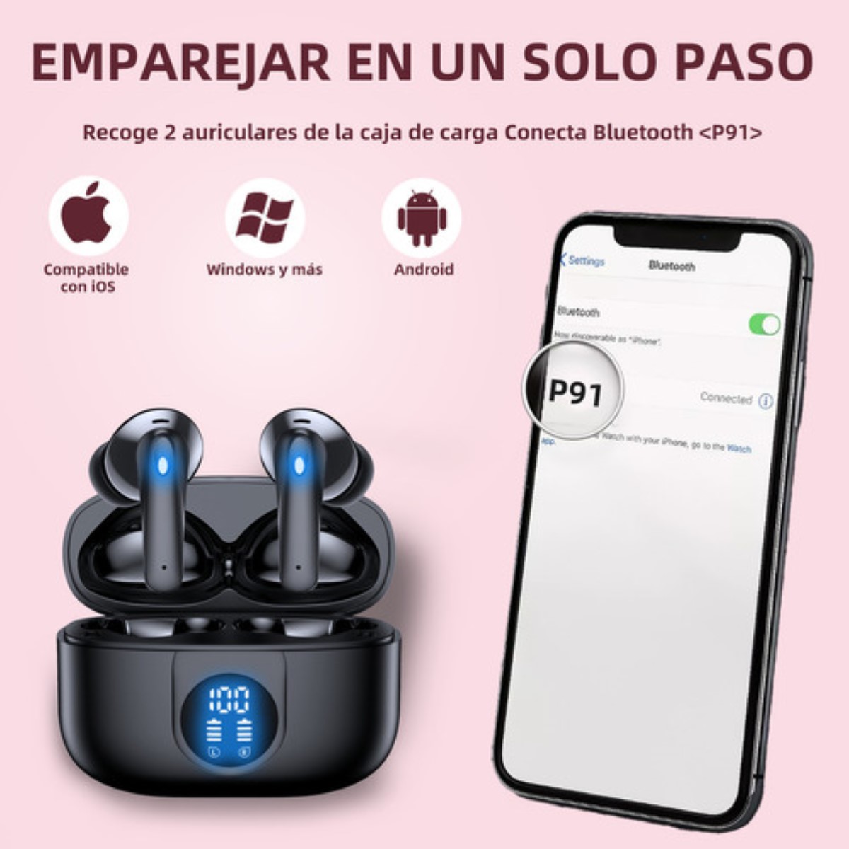 Audífonos Inalámbricos Occiam P91 In Ear Bluetooth 5.4 Rosa 