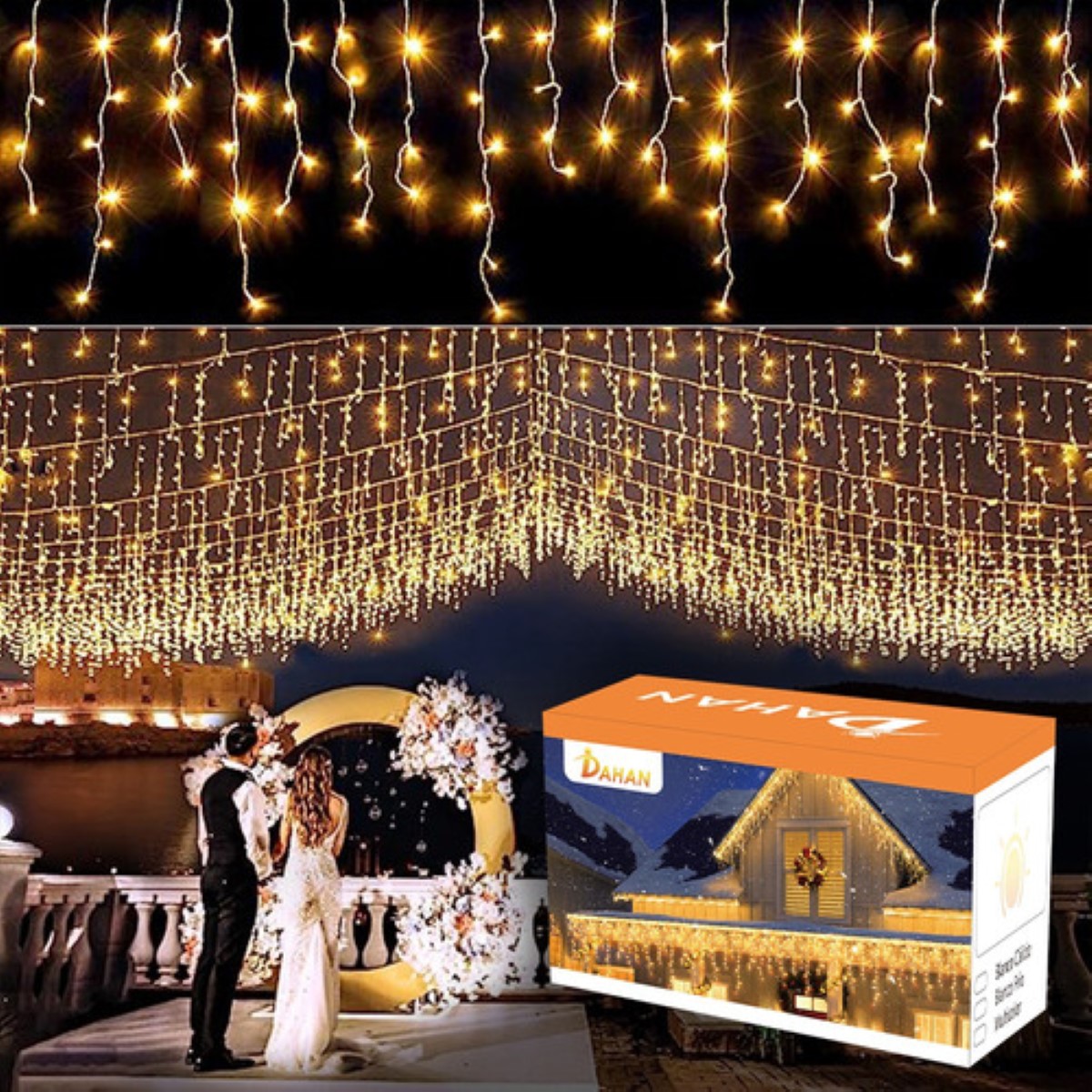 Cortinas Serie Navideña Luces Cascada 200 Led Decorativas 4M BLANCO CALIDO