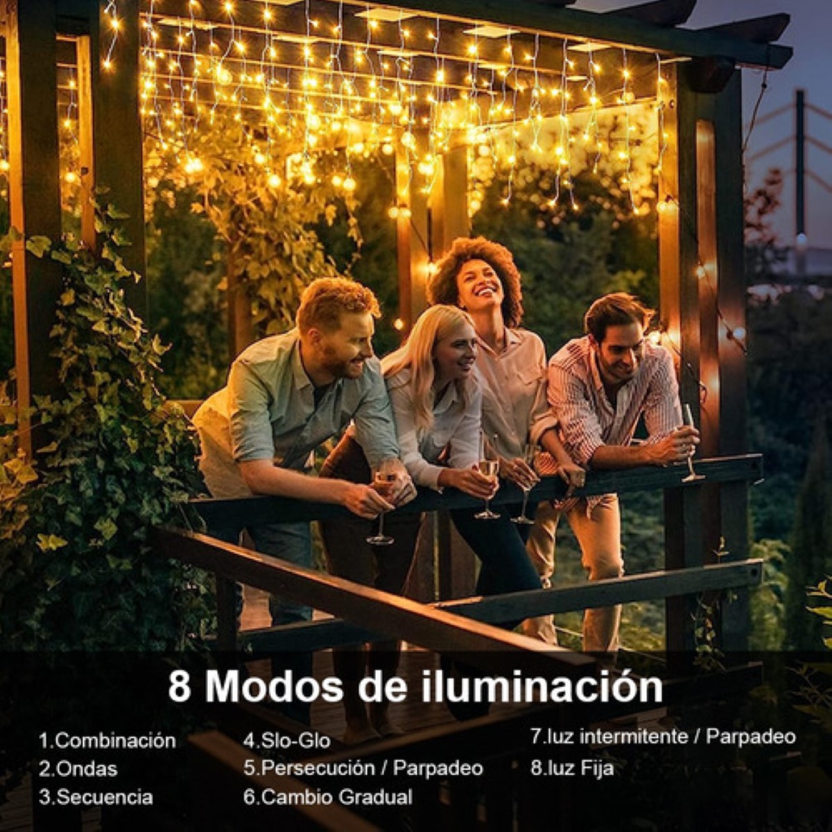 Cortinas Serie Navideña Luces Cascada 200 Led Decorativas 4M BLANCO CALIDO