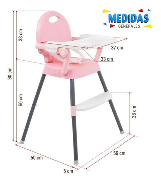 Silla Periquera Alta Bebe Plegable 3 En 1 Bandeja Ajustable