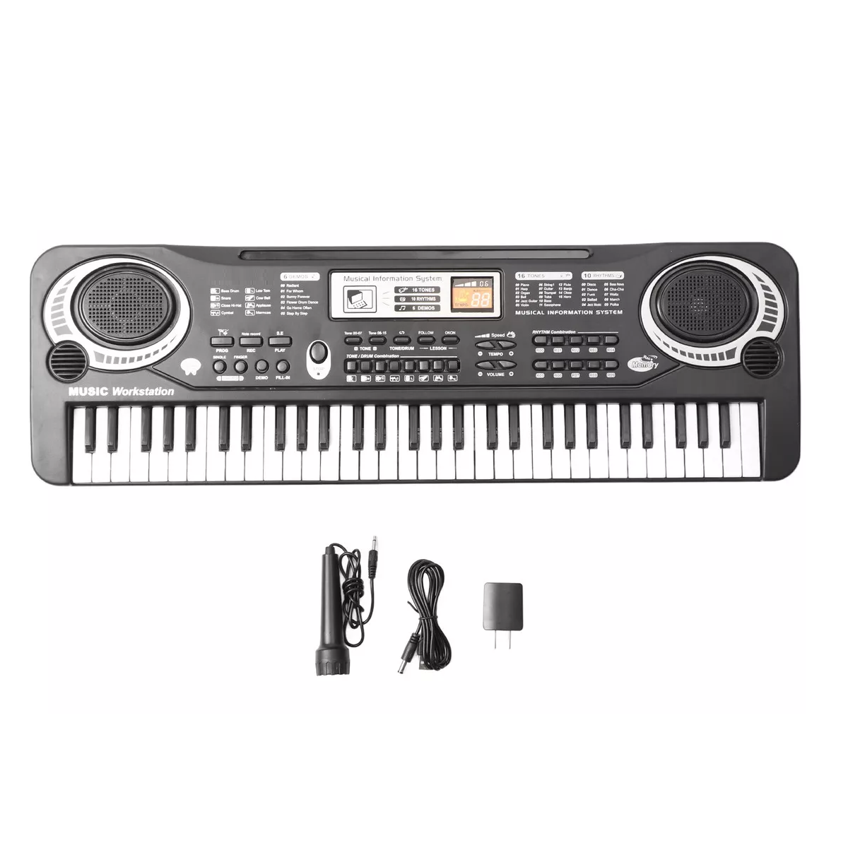 Piano Teclado Musical Para Niños Micrófono 61 Teclas Color Negro
