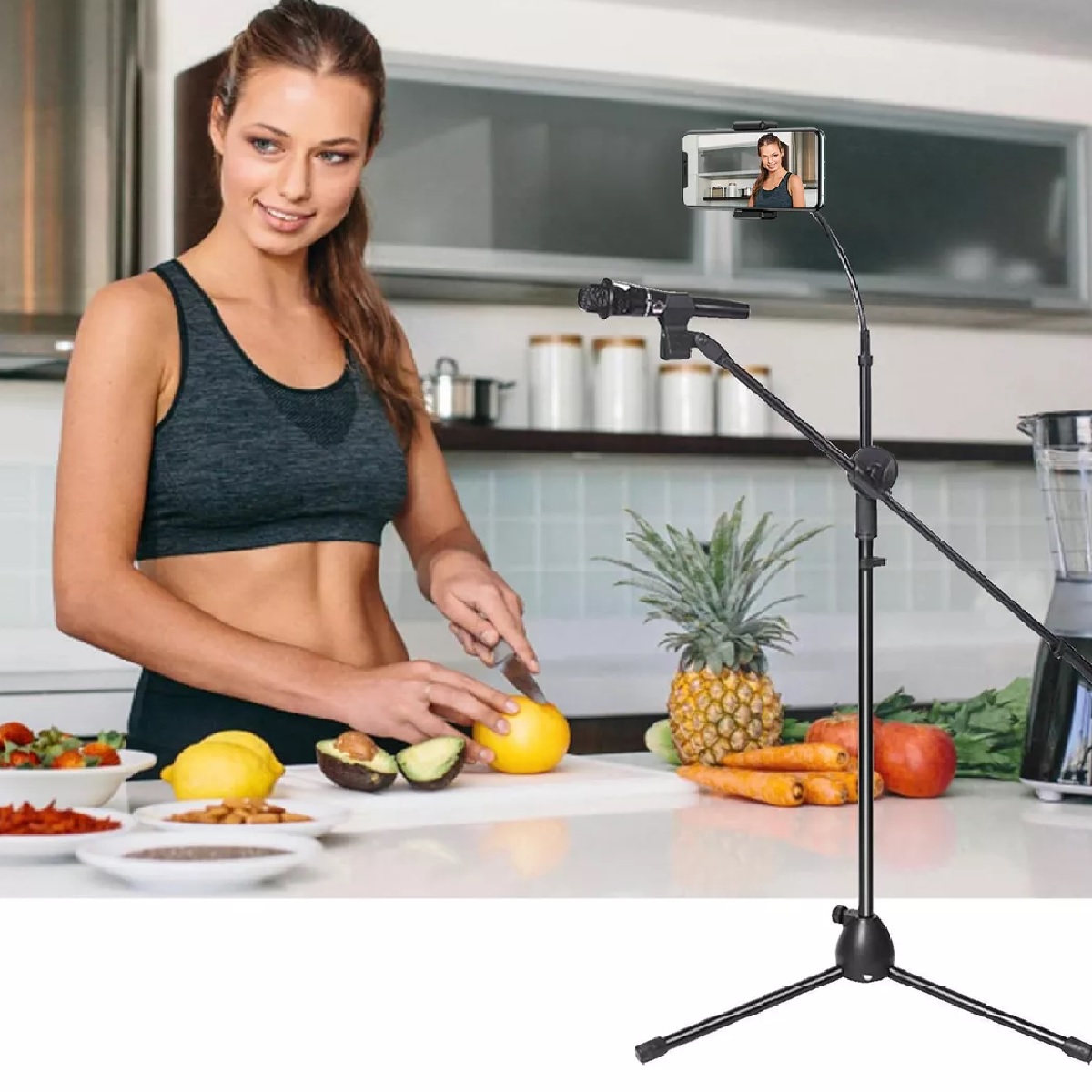Tripie Soporte Para Micrófono Con Teléfono Pedestal Atril