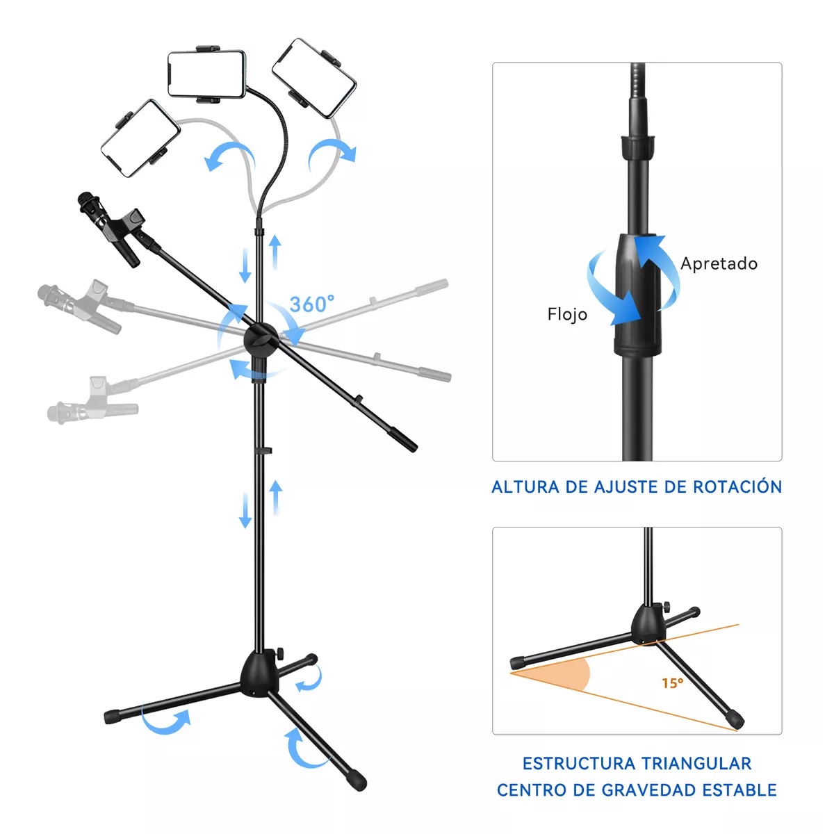 Tripie Soporte Para Micrófono Con Teléfono Pedestal Atril