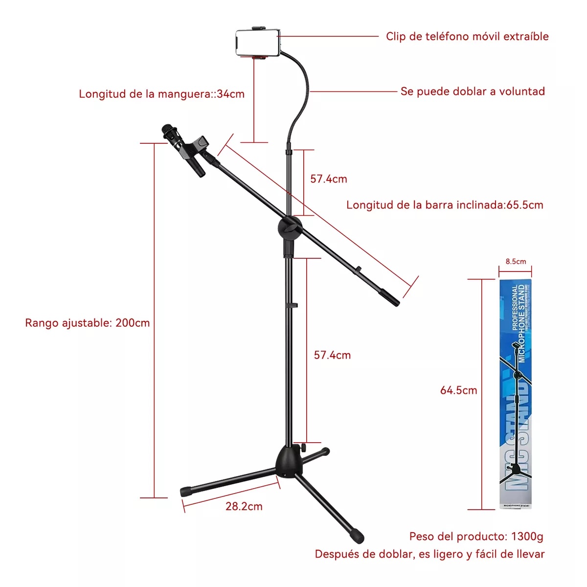 Tripie Soporte Para Micrófono Con Teléfono Pedestal Atril