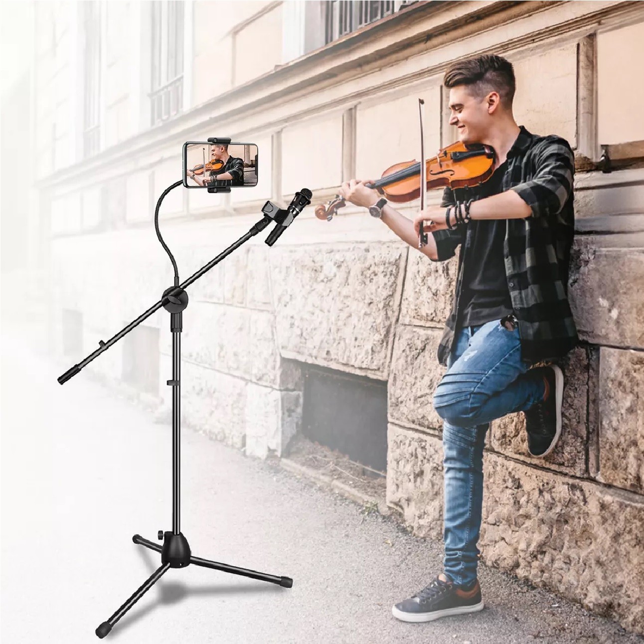 Tripie Soporte Para Micrófono Con Teléfono Pedestal Atril