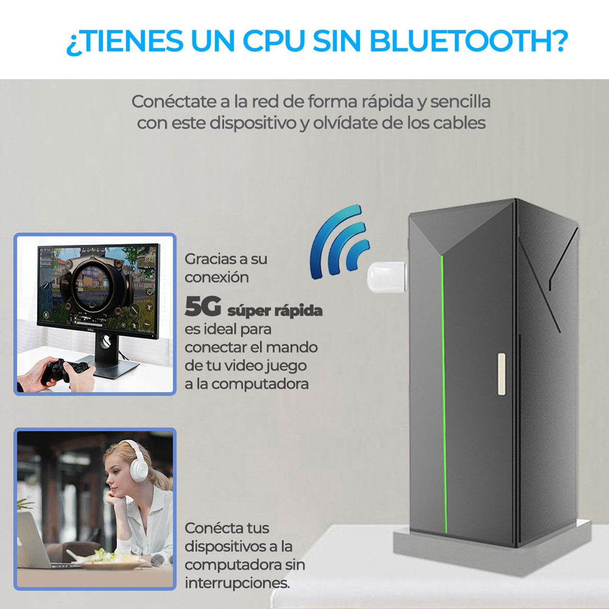 Mini Adaptador USB Wifi Inalámbrico 5G Y Bluetooth 2 En 1