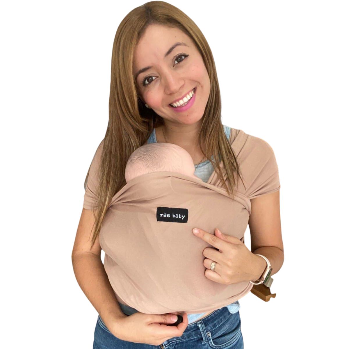 Mãe Baby Fular Ergonómico para Bebé | Portabebé | Fular Elástico | Hasta 10Kg | Baby Wrap |Color Arena