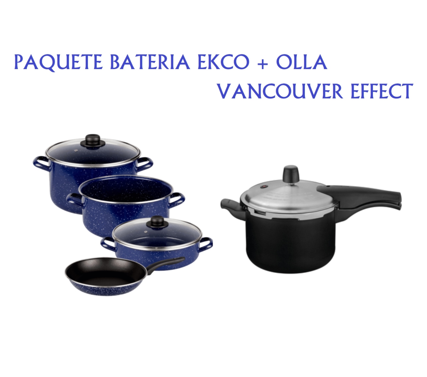 Paquete Batería Ekco Florencia 6 Pzas Azul + Olla de Presión Vancouver Effect ENDY10