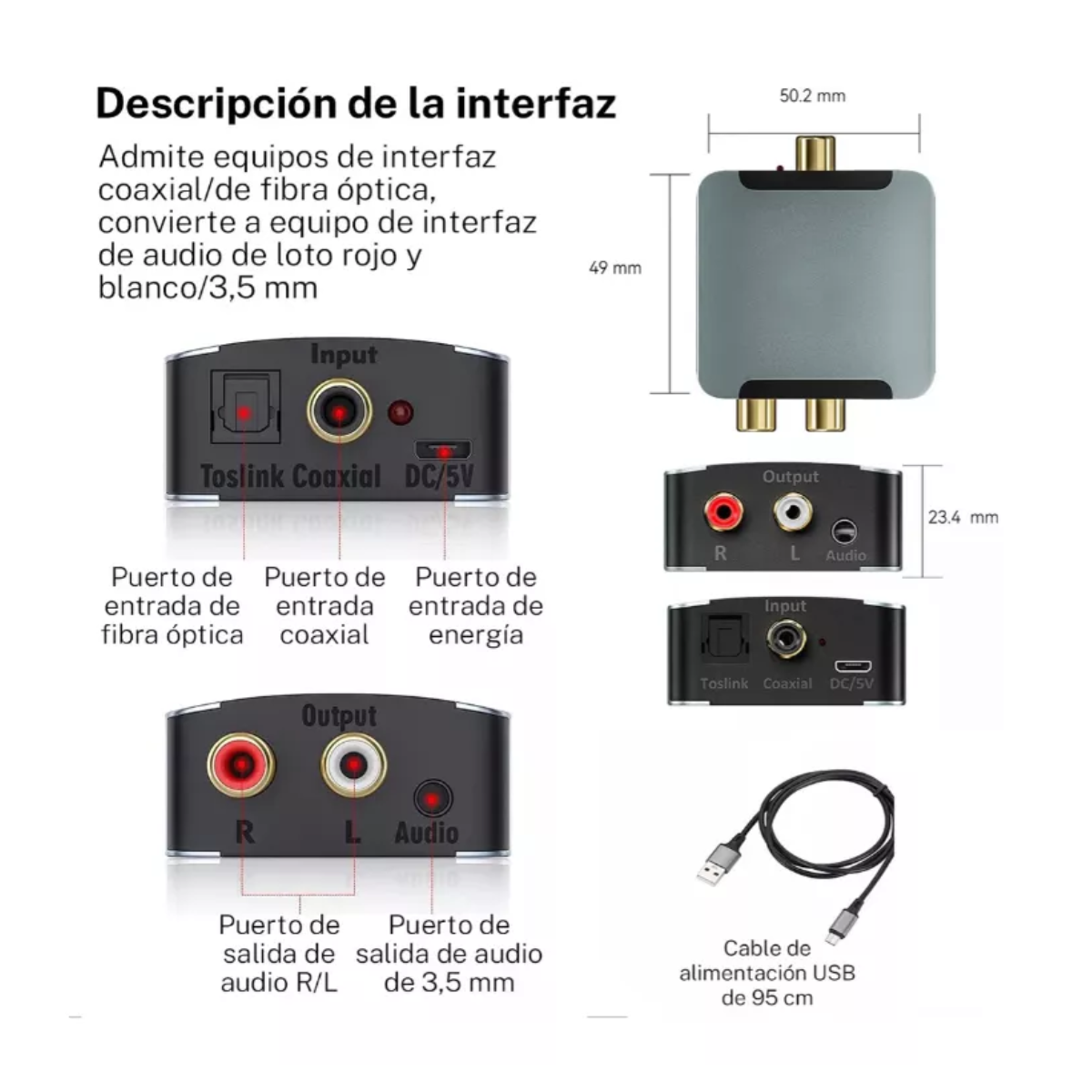 Convertidor De Audio Coaxial De Fibra Óptica Spdif Digital