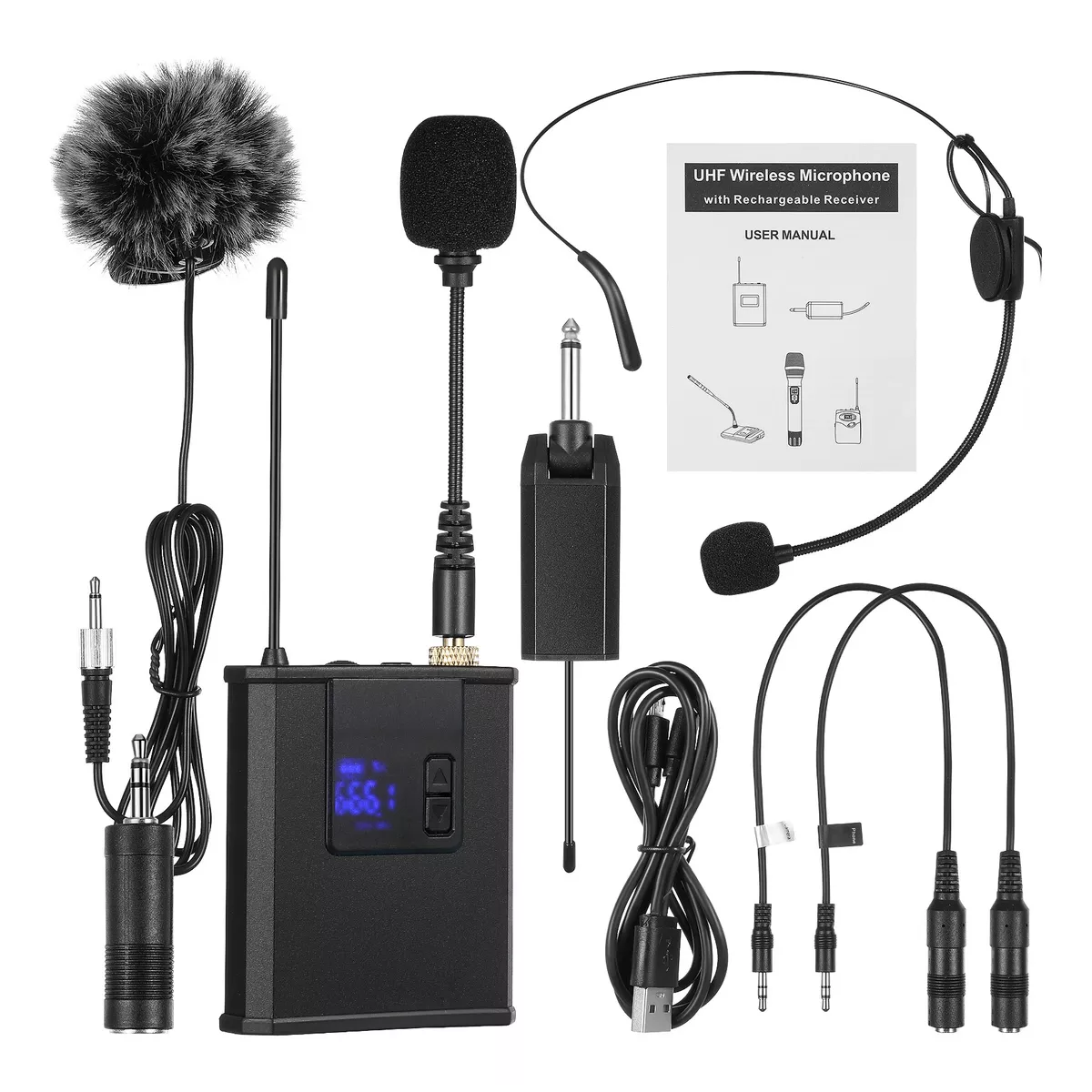 Micrófono Inalámbrico Uhf Bodypack Solapa Con Audífonos 3en1