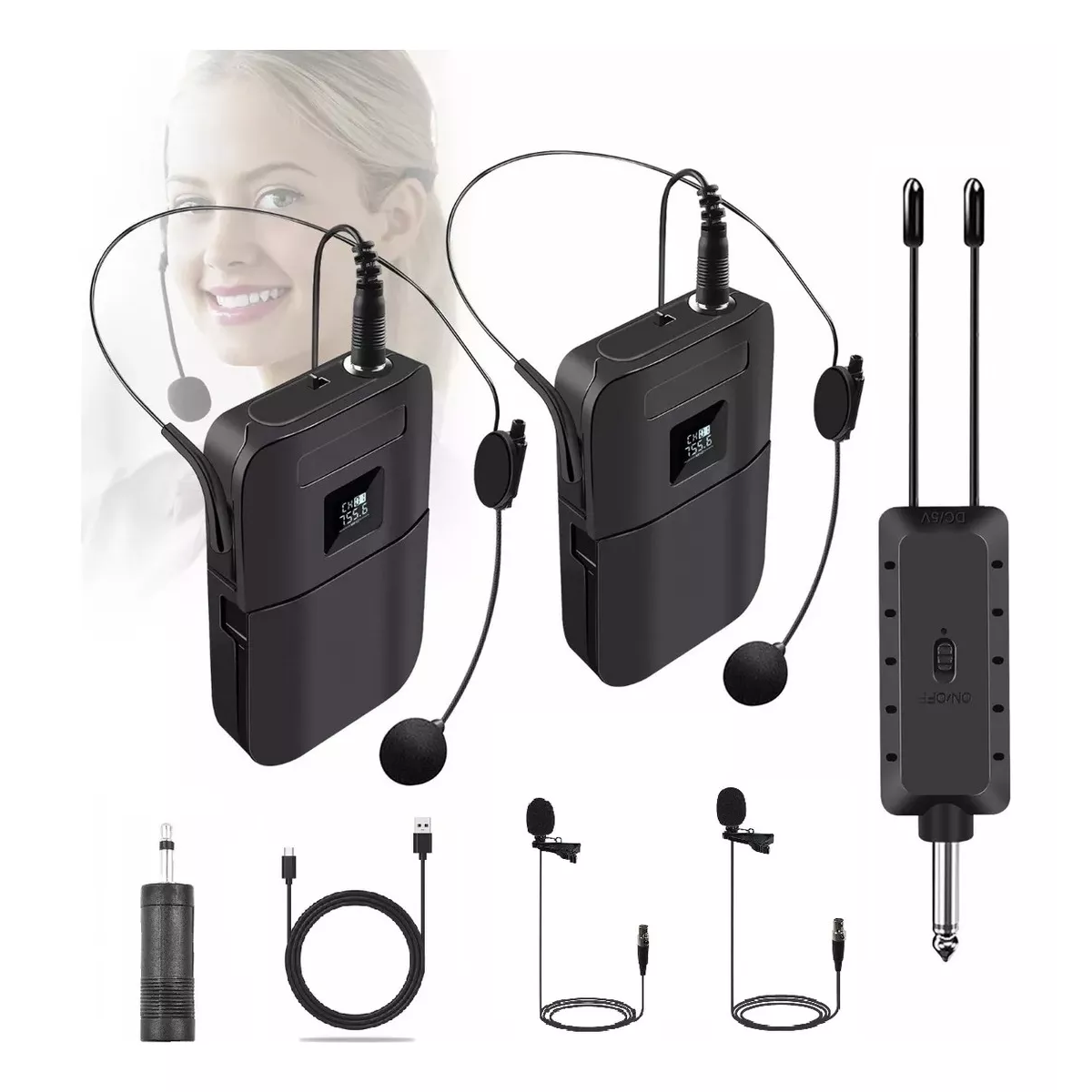 Micrófono Inalámbrico Uhf De Diadema/solapa, 2 Piezas