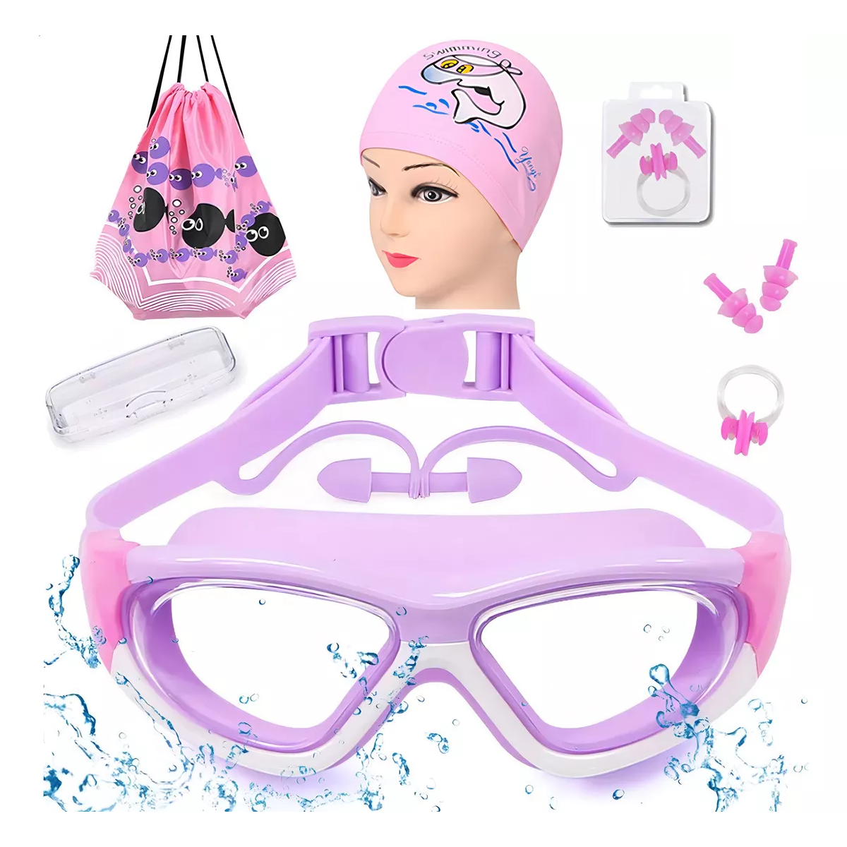 Gafas Goggles Natación Para Niños Antivaho Protección 6 En 1 Color Violeta