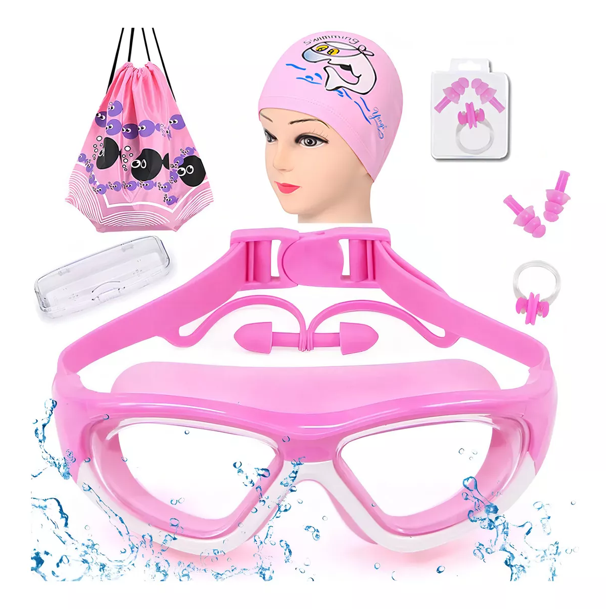 Gafas Goggles Natación Para Niños Antivaho Protección 6 En 1 Rosa