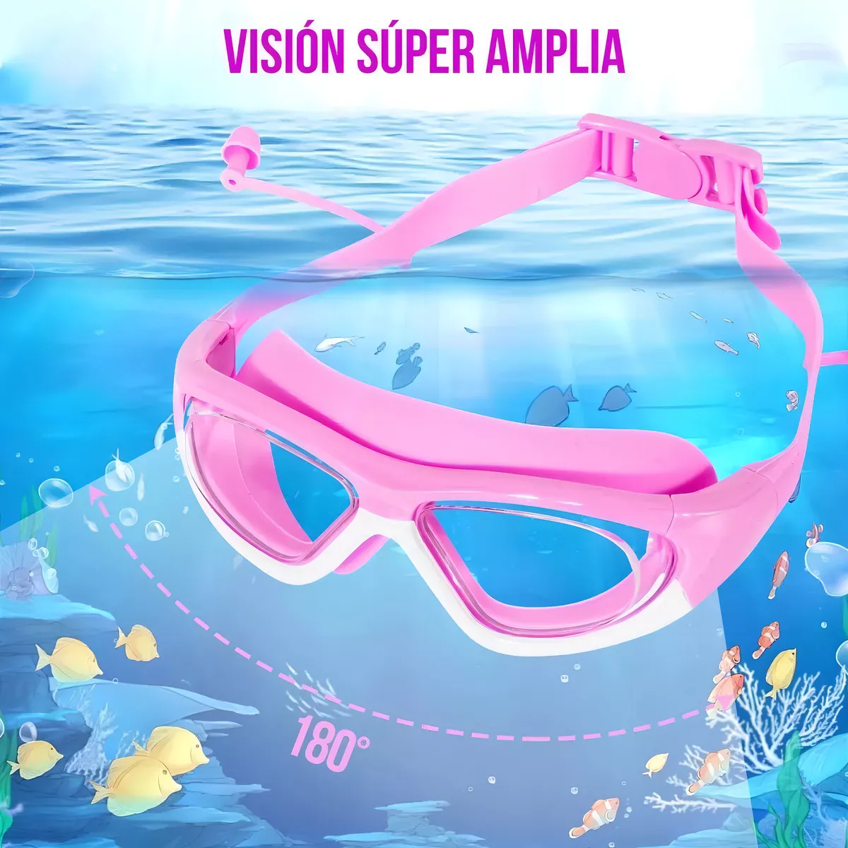Gafas Goggles Natación Para Niños Antivaho Protección 6 En 1 Rosa