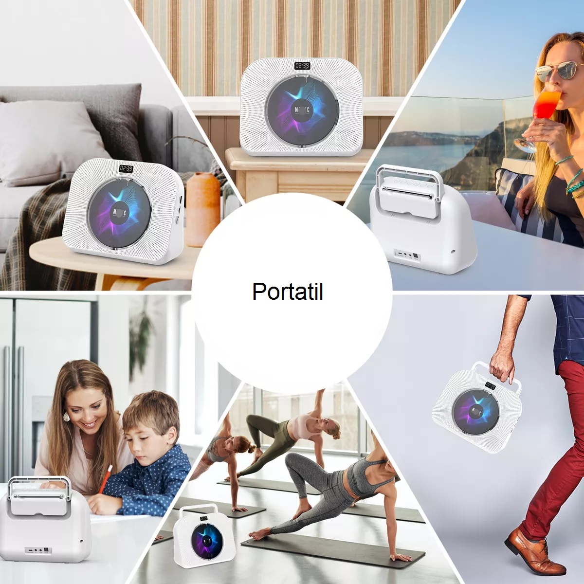 Reproductor De Cd Portátil Bluetooth Con Altavoces Música Tf Blanco