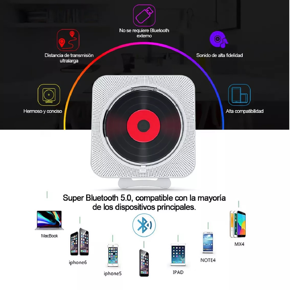 Portatil Música Reproductor Cd Player Bluetooth Radiofm Mp3