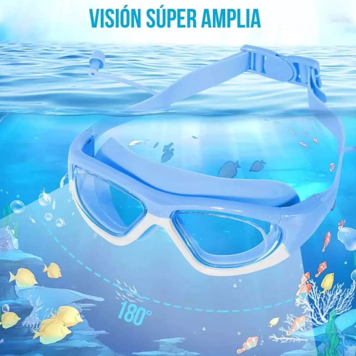 Gafas Goggles Natación Para Niños Antivaho Protección 6 En 1 Azul