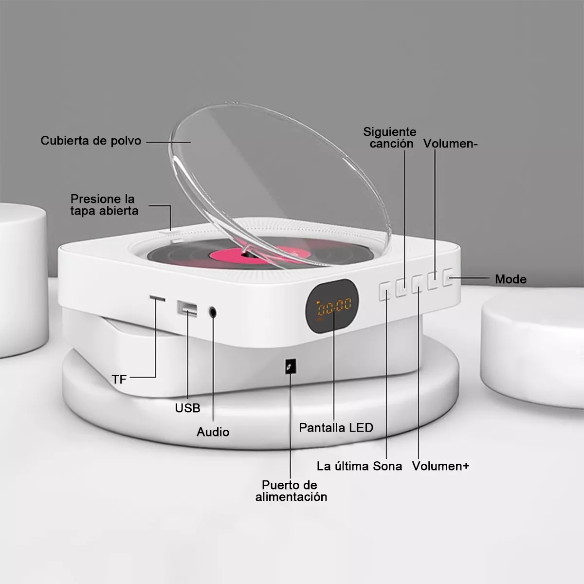 Portatil Música Reproductor Cd Player Bluetooth Radiofm Mp3