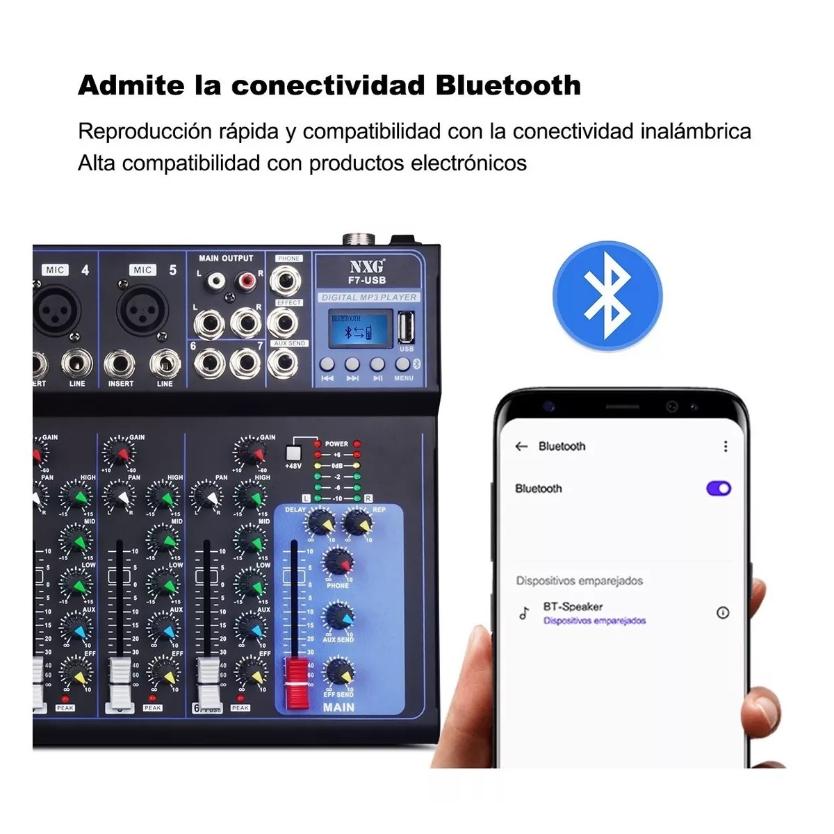Mezcladora Pasiva 7 Canales Con Bluetooth Phantom Usb