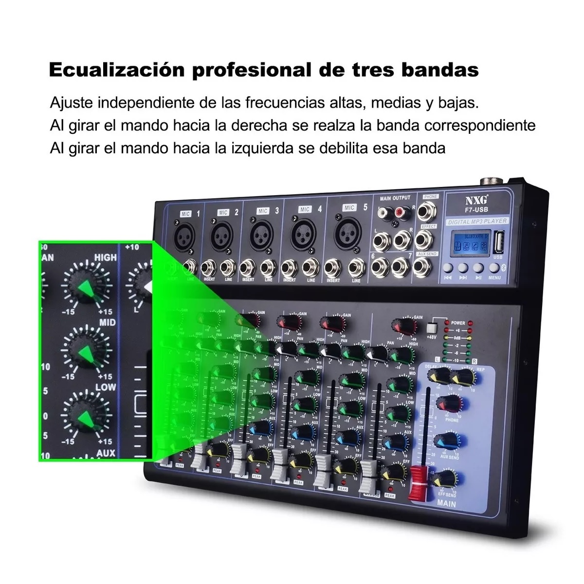 Mezcladora Pasiva 7 Canales Con Bluetooth Phantom Usb